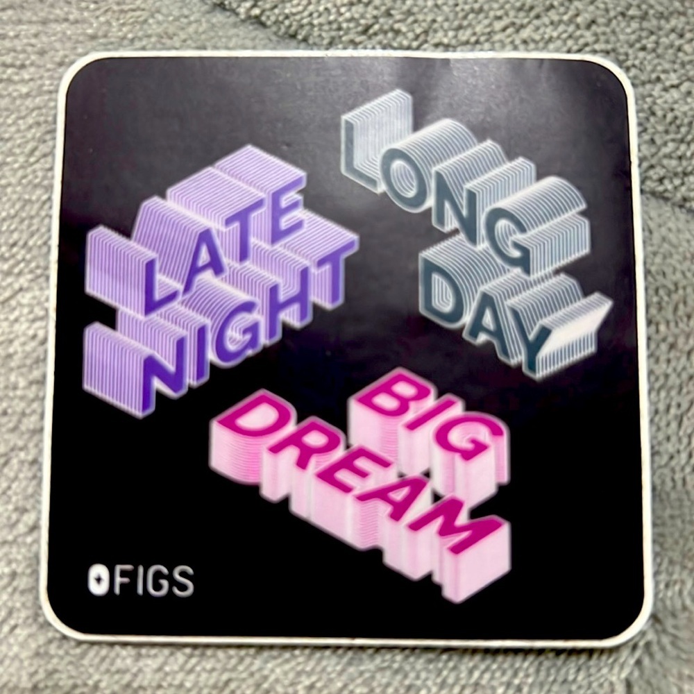 Figs Sticker with Purple and Pink Text